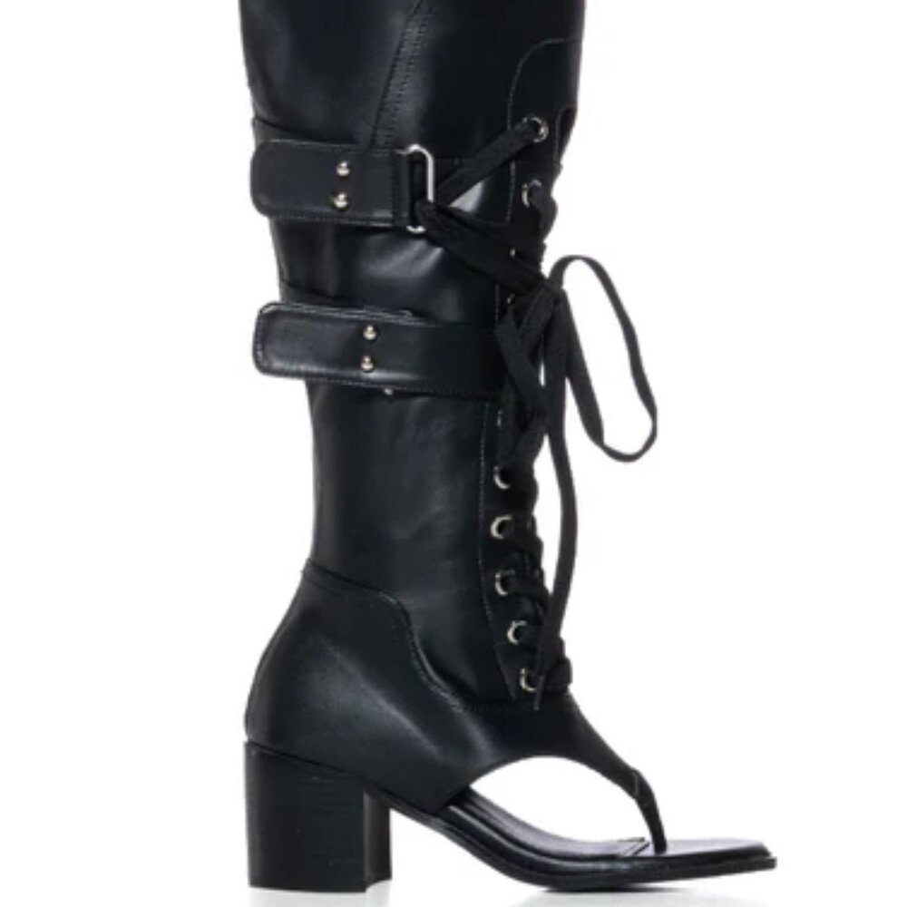 AZALEA WANG RHYSAND BLACK OPEN TOE SANDAL BOOT - 8